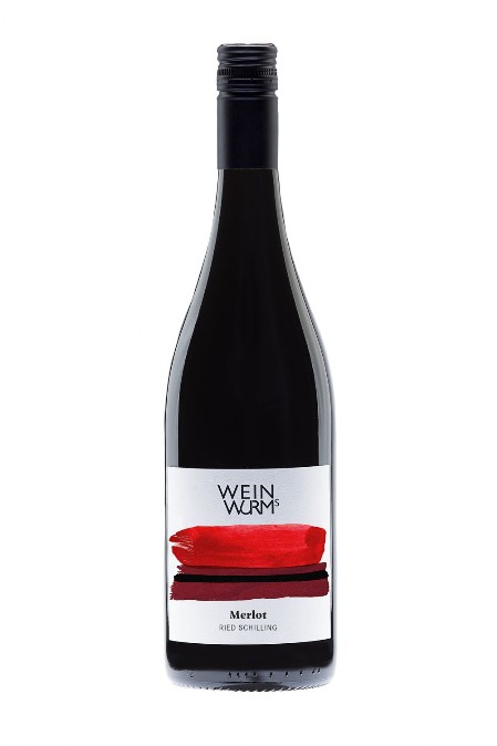 Flaschenfoto WEINWURMs Herzblut MERLOT Ried Schilling